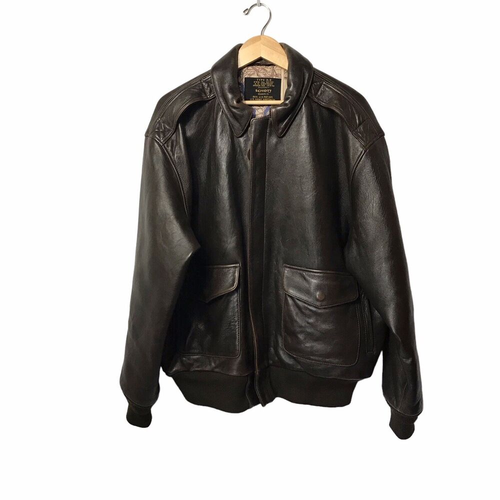 Schott Type A-2 Leather WW2 Flight Jacket With Map Inlay, X Large, Dark‎ Brown.